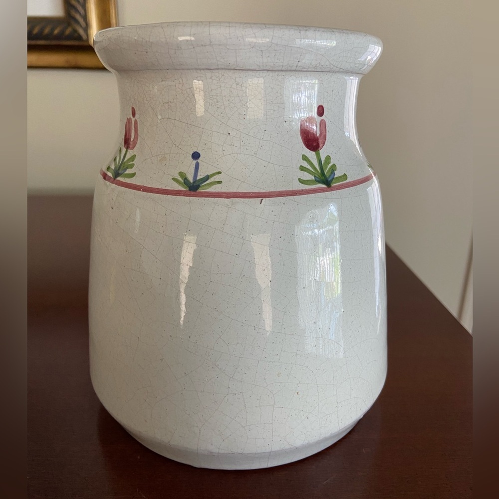 🖤 Vintage Portugal Floral Pottery spring crock hand painted MM Portugal pottery